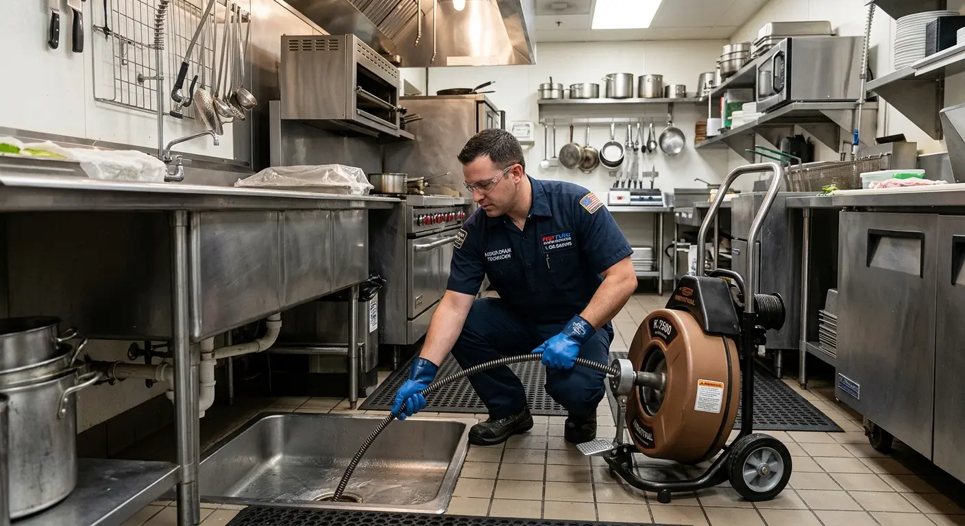 Commercial drain cleaning service in a restaurant kitchen in San Lorenzo